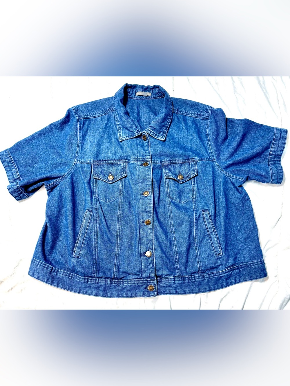 Jessica London Blue Denim Button-Up Short Sleeve Jacket Women’s 24